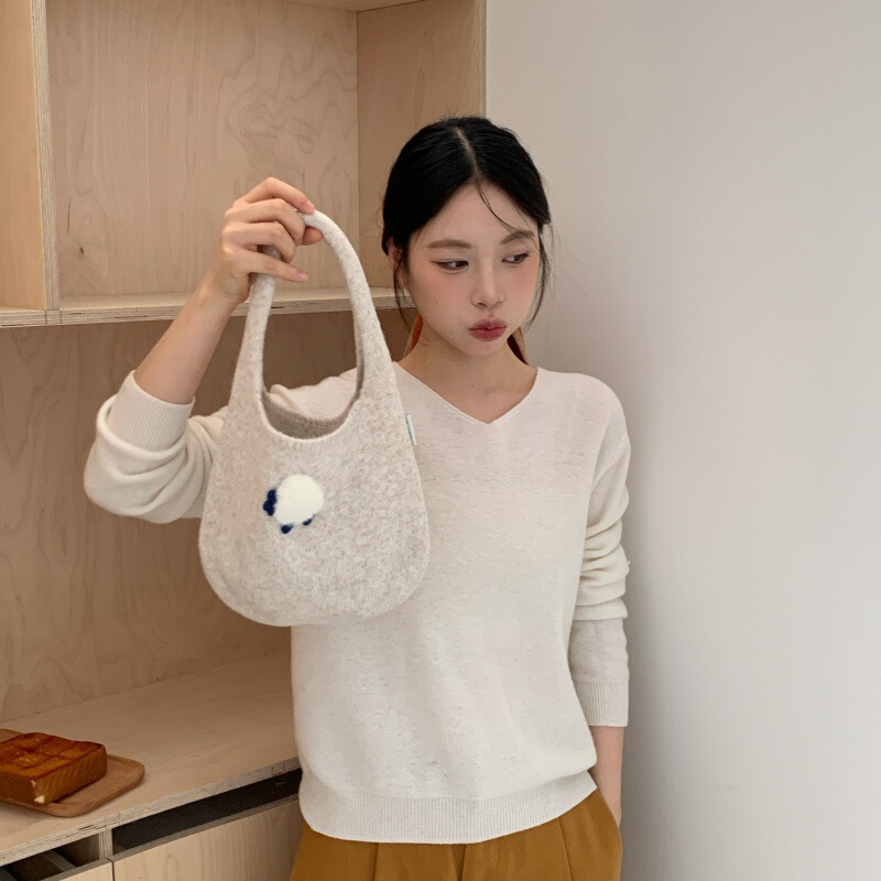 韩系可爱懒洋洋针织毛呢针织手提包包女秋冬托特包手拎包文艺百搭|undefined