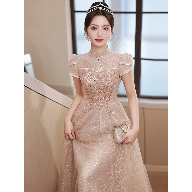 French champagne evening dress niche high-grade light luxury graduation art exam adult ceremony princess dress host dress
