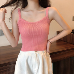 夏季韓版性感氣質純色無袖外穿短款針織小吊帶背心女內搭上衣女潮