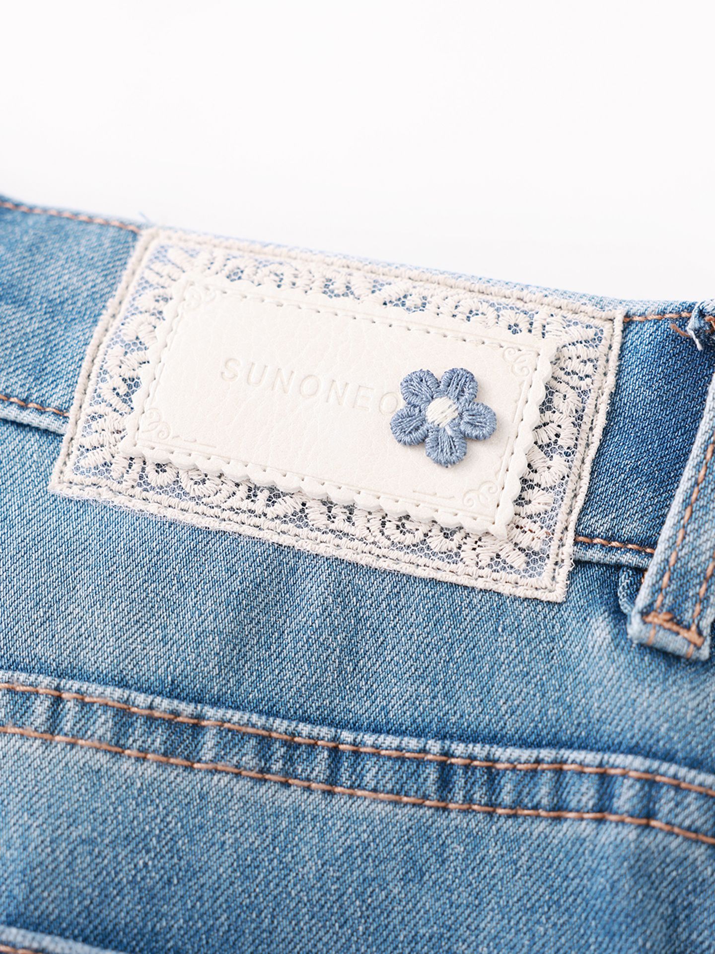 Quần jean nữ ống loe cạp cao co giãn bốn chiều vải cotton siêu mẫu — xanh lam