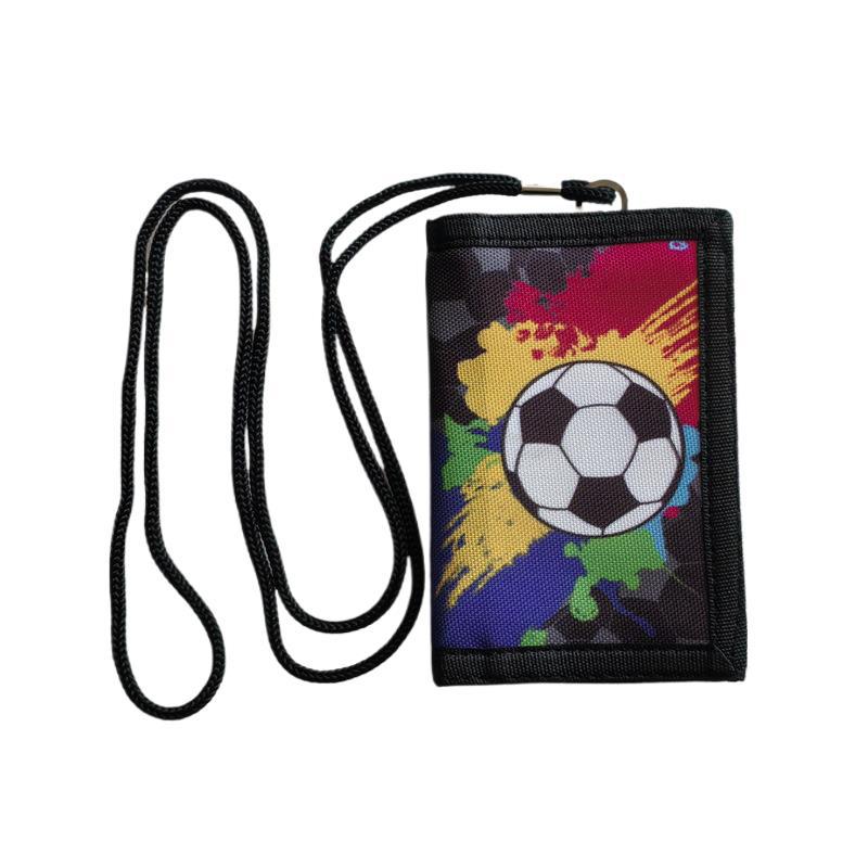 Youth Football Print 70% off Fold Wallet with Detachable Lanyard, Wear-Resistant Oxford Cloth Student Sports Coin and Card Holder