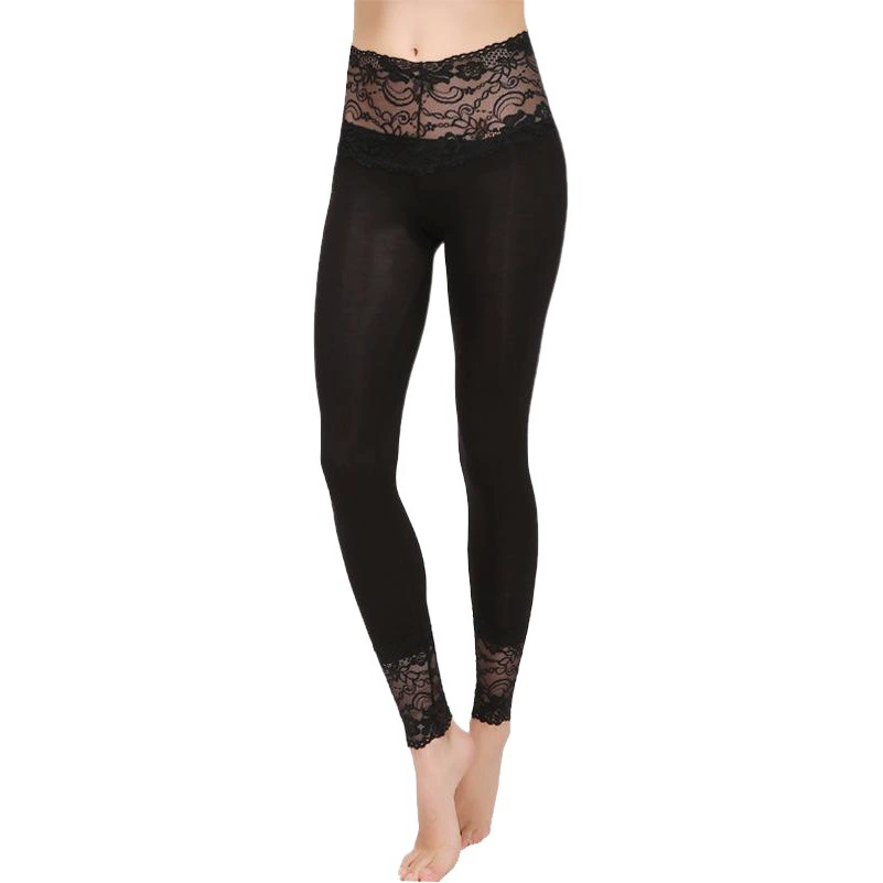 Женские осенние брюки из модала, сексуальные кружевные облегающие леггинсы, цельные, осенне-зимние тонкие эластичные теплые брюки для женщин