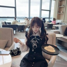日系学院风连衣裙女秋冬甜美可爱风拼接蕾丝假两件修身显瘦衬衣裙
