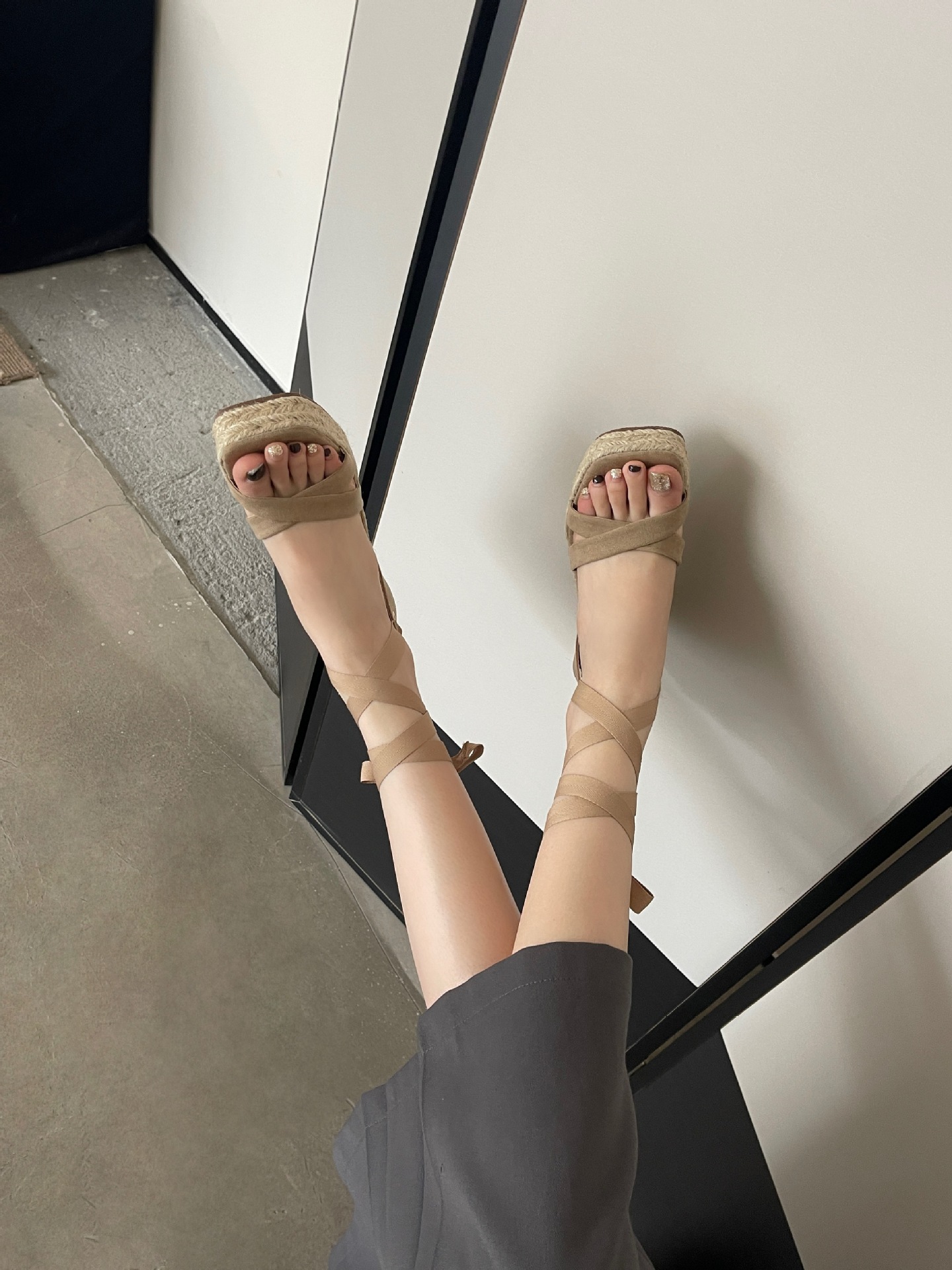 Espadrilles à talons compensés pour femme style français élégant_voghion.com