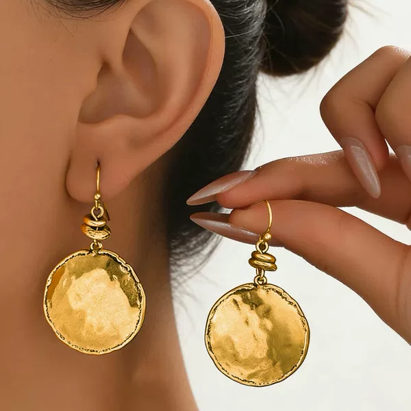 Cross-Border European and American Retro-Style Jewelry, Simple Geometric Round Concave-Convex Metal Design Earrings, Niche High-End Earrings