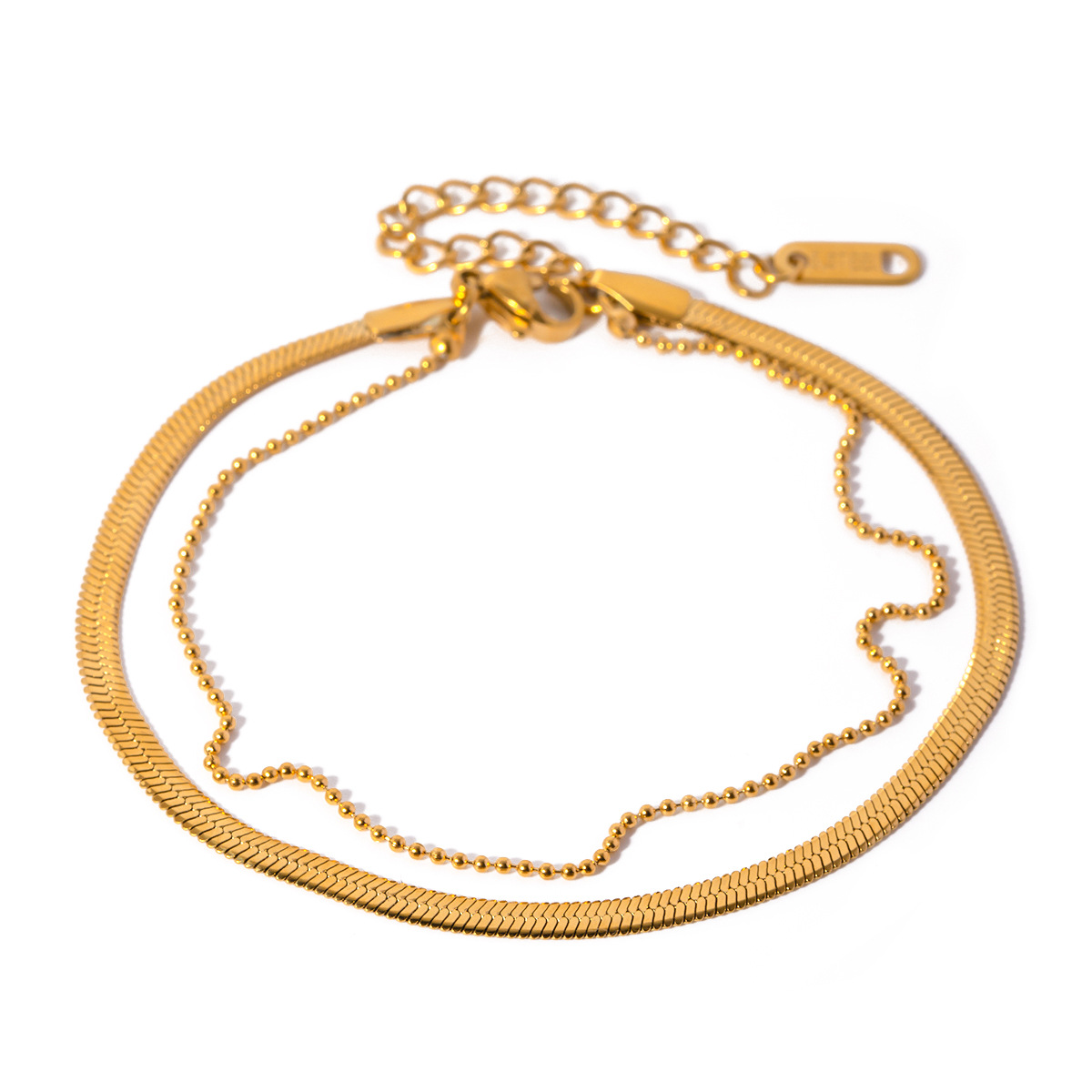 Europa y los Estados Unidos transfronterizos INS viento femenino 18 quilates oro pulido cuchilla cadena cadena de serpiente cadena de perlas Xiaomi doble tobilla joyería al por mayor