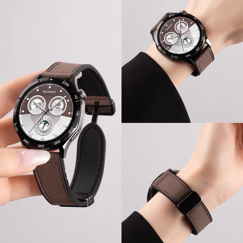 Suitable for Apple Applewatch Strap Leather Crazy Horse Pattern Silicone Magnetic Buckle Iwatchs10/11 Watch Strap