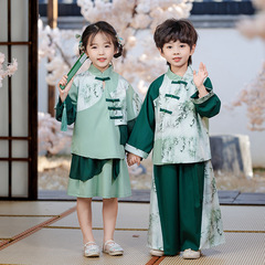 兒童漢服表演服春女童中國風超仙水墨古裝套裝男童復古唐裝兩件套