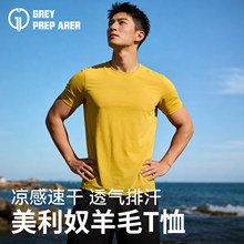 灰壳美利奴羊毛速干衣长短袖男户外徒步登山透气排汗美丽诺运动t