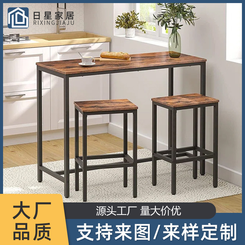 Rectangular Bar Table and Chair Set Kitchen Living Room Dining Room Table Retro Country Brown Foshan Factory