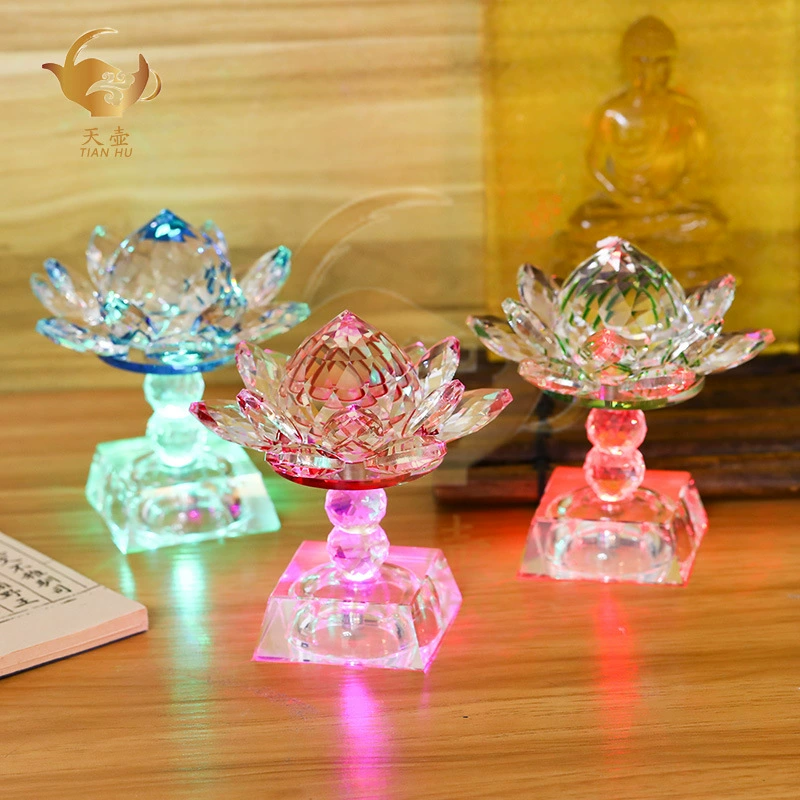 Кристалловая лотосная лампа, Dlows Lotus Candle Candies Lights 360° вращающийся кристаллический основание, Fo Gong Long яркий свет