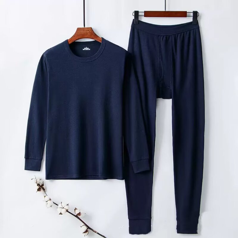 Men's Solid Color Thermal Suit 2025 Autumn and Winter New Round Neck Autumn Coat and Leggings Casual Inner Two-Piece Suit