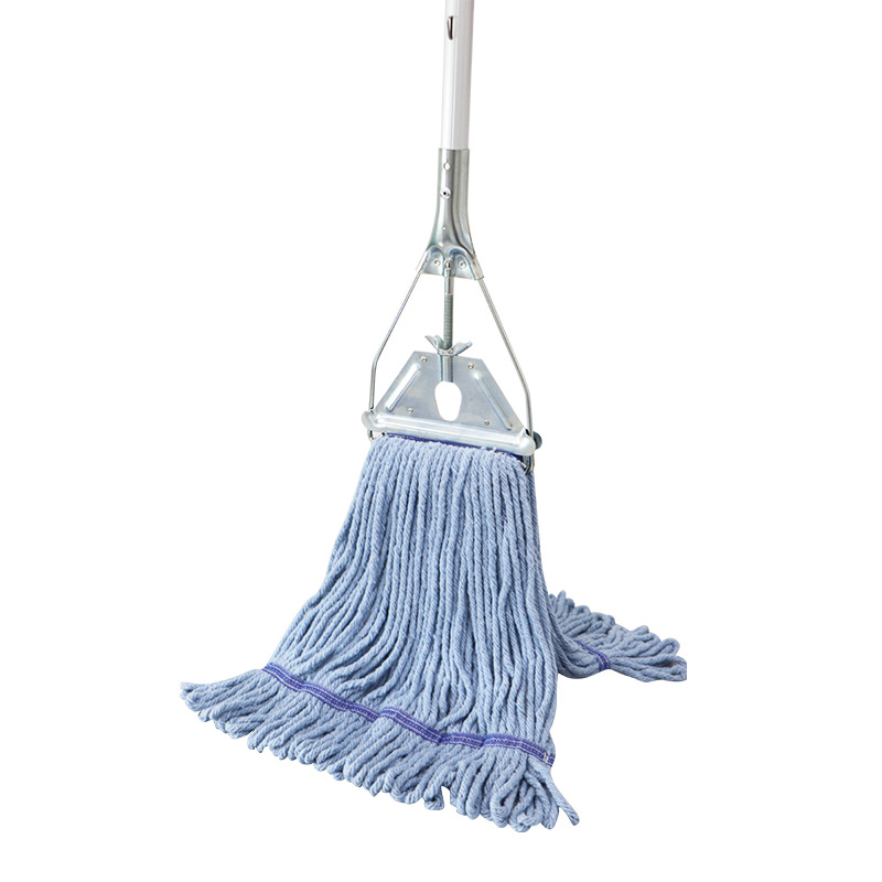 Mopa de Cera con Clip Metálico en Espiral Personalizada, con Cabezal de Mopa de Línea de Algodón Estrecha, Varilla de Aluminio de Cuatro Secciones, Marco de Hierro Triangular y Cabezal de Mopa Reemplazable.