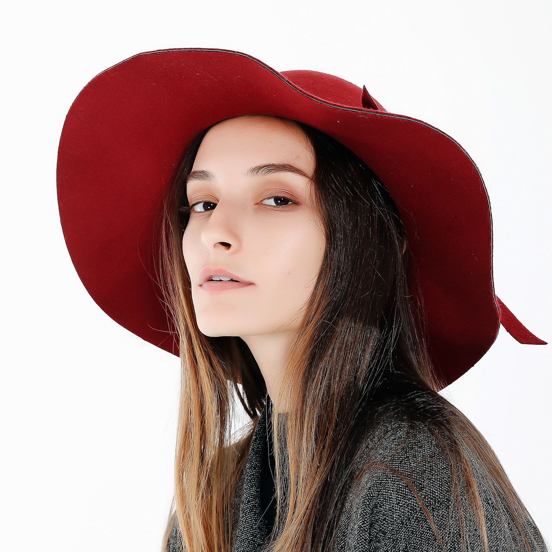 Otoño y el invierno de la moda de Europa y América estilo de la calle de color sólido con cordones de viaje versátil cálido de lana sombrero de ala grande para Las Mujeres Nuevo