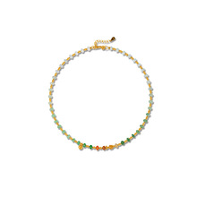 现货天然缅甸A货翡翠多彩项链女款S925银镀18K金毛衣链源头工厂