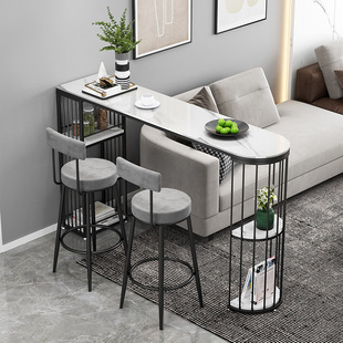Marble Rock Plate Semi-round Bar Table Nordic Simple Home Milk Tea Shop Table and Chair Wall Narrow Table Partition Wine Cabinet Table