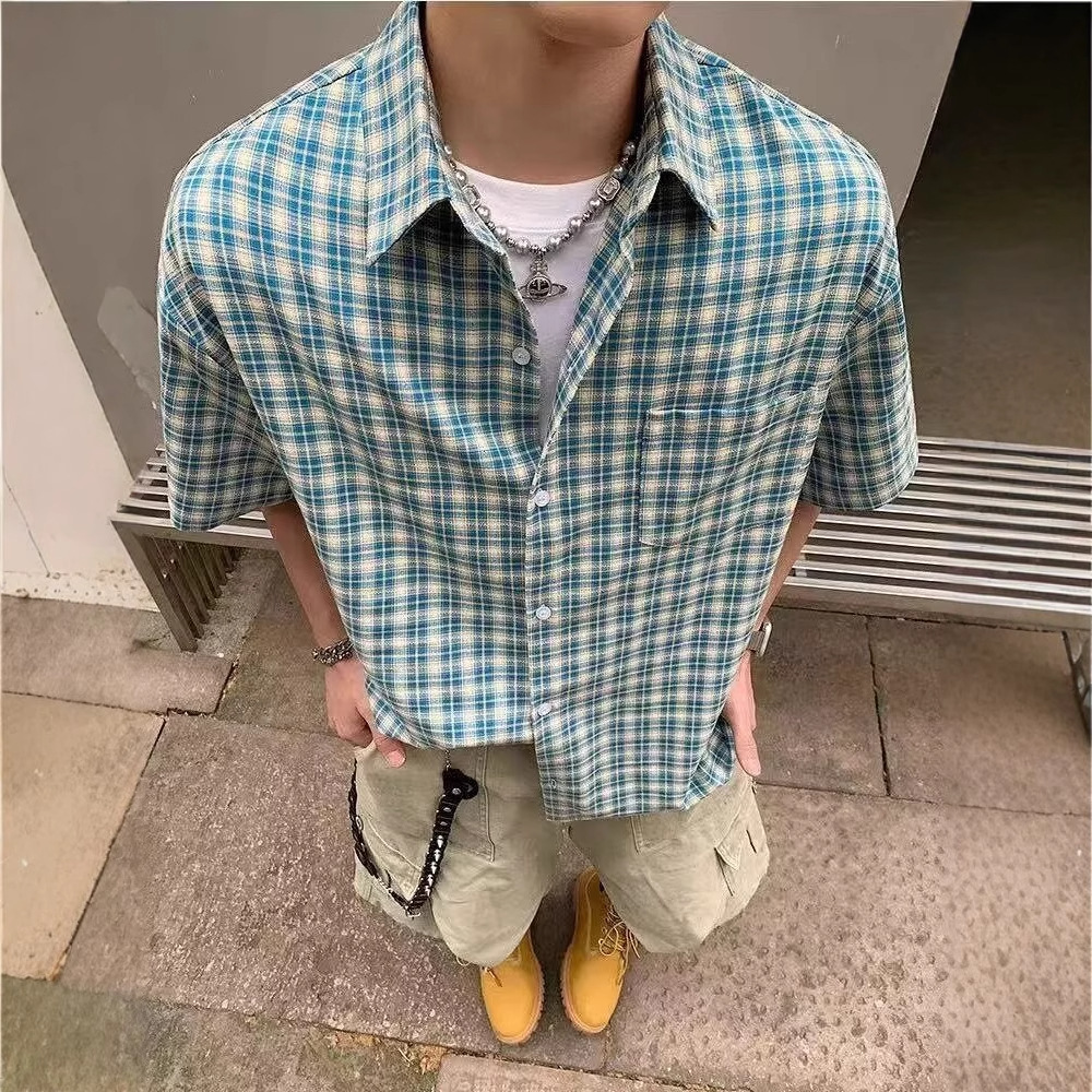 Summer 2025 New American-Style Plaid Short-Sleeve Shirt for Men, Trendy Couple Loose-Fitting Sun-Protective Shirt Jacket, Hot Item