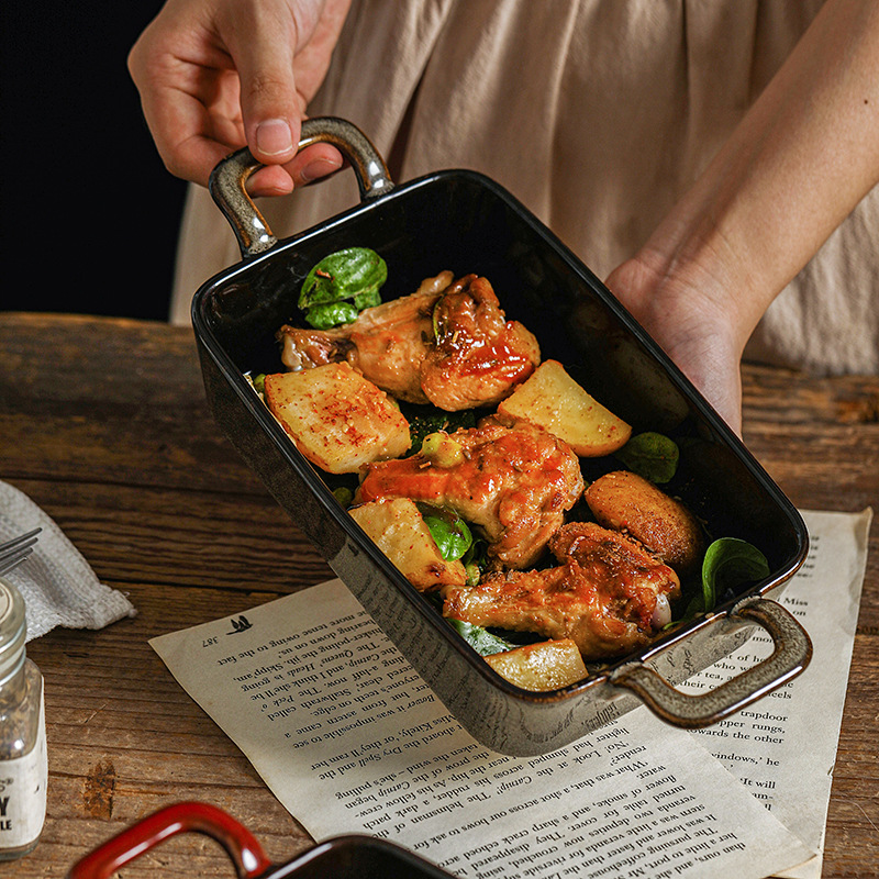 horno de cerámica de doble oreja horno de queso casero restaurante horno de microondas horno creativo horneado cerámica transfronteriza