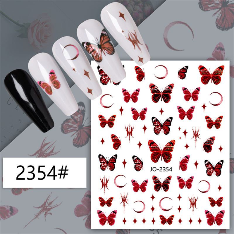 Pegatinas de uñas transfronterizas traje oscuro Pegatinas de uñas de mariposa ins pegatinas de uñas de primavera y verano 12 piezas un conjunto