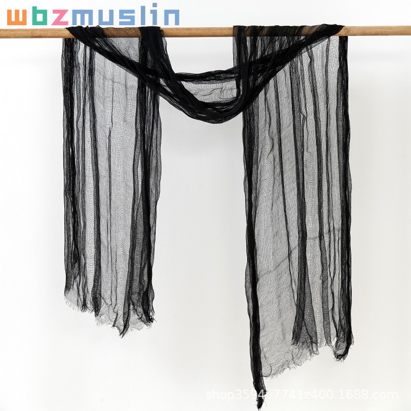 Halloween negro tul poliéster algodón Halloween decoración casa embrujada fiesta fantasma Festival tul decoración malla horror paño