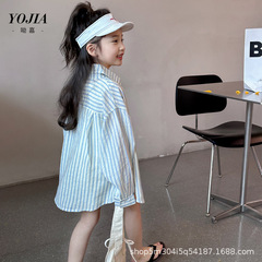 YOJIA女童條紋襯衫夏季2024新款洋氣女大童襯衣薄款兒童防曬外套