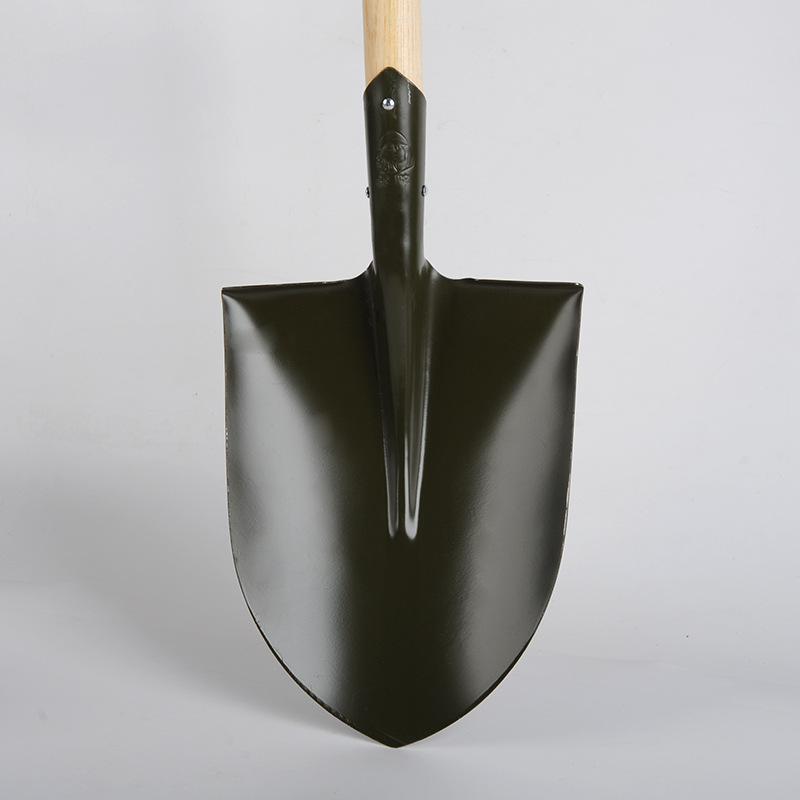 Pala de acero al manganeso al por mayor mango de madera engrosada hogar punta sitio de plantación pala de hierro pala agrícola pala de hierro pala de nieve