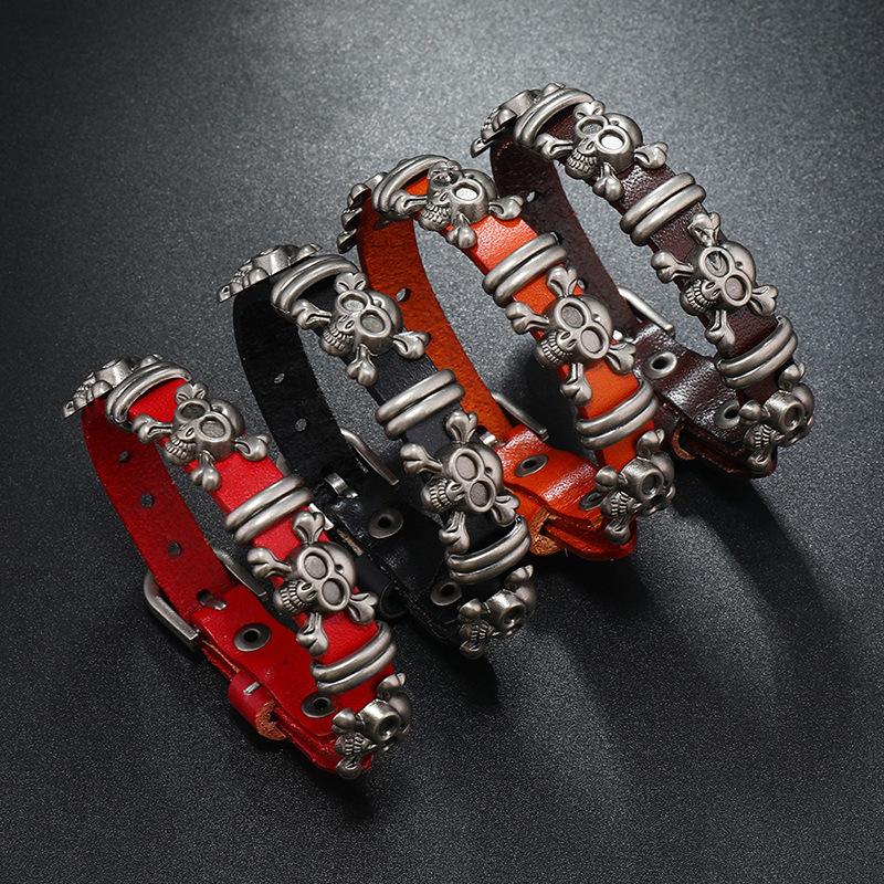 Simple Creative Retro Personality Bracelet Halloween Skull Adjustable Cowhide Bracelet Halloween Trend Accessories_voghion.com