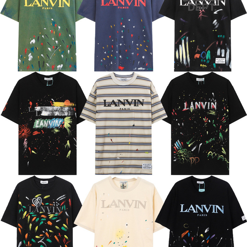 European and American Cross-Border Gallery Dept Co-Branded Lanvin Classic Embroidered Printed Splash-Ink Men's Short-Sleeved T-Shirt Trendy