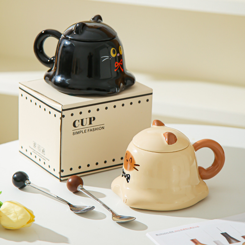 Tazas de dibujos animados de alto valor, tazas de cerámica, tazas de gato Siamese, lindas tazas de agua, regalos de cumpleaños creativos para niños y niñas