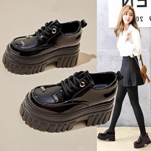 Black Loafers Women's 2025 Spring New Thick-soled Small Height-increasing Women's Shoes All-match College-style Small Leather Shoes