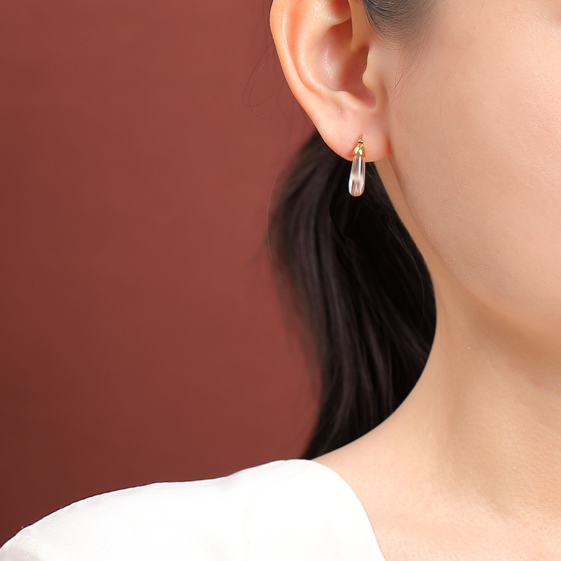 Bông tai bạc S925 mạ vàng đính pha lê trắng hình mặt trăng cao cấp — một cặp
