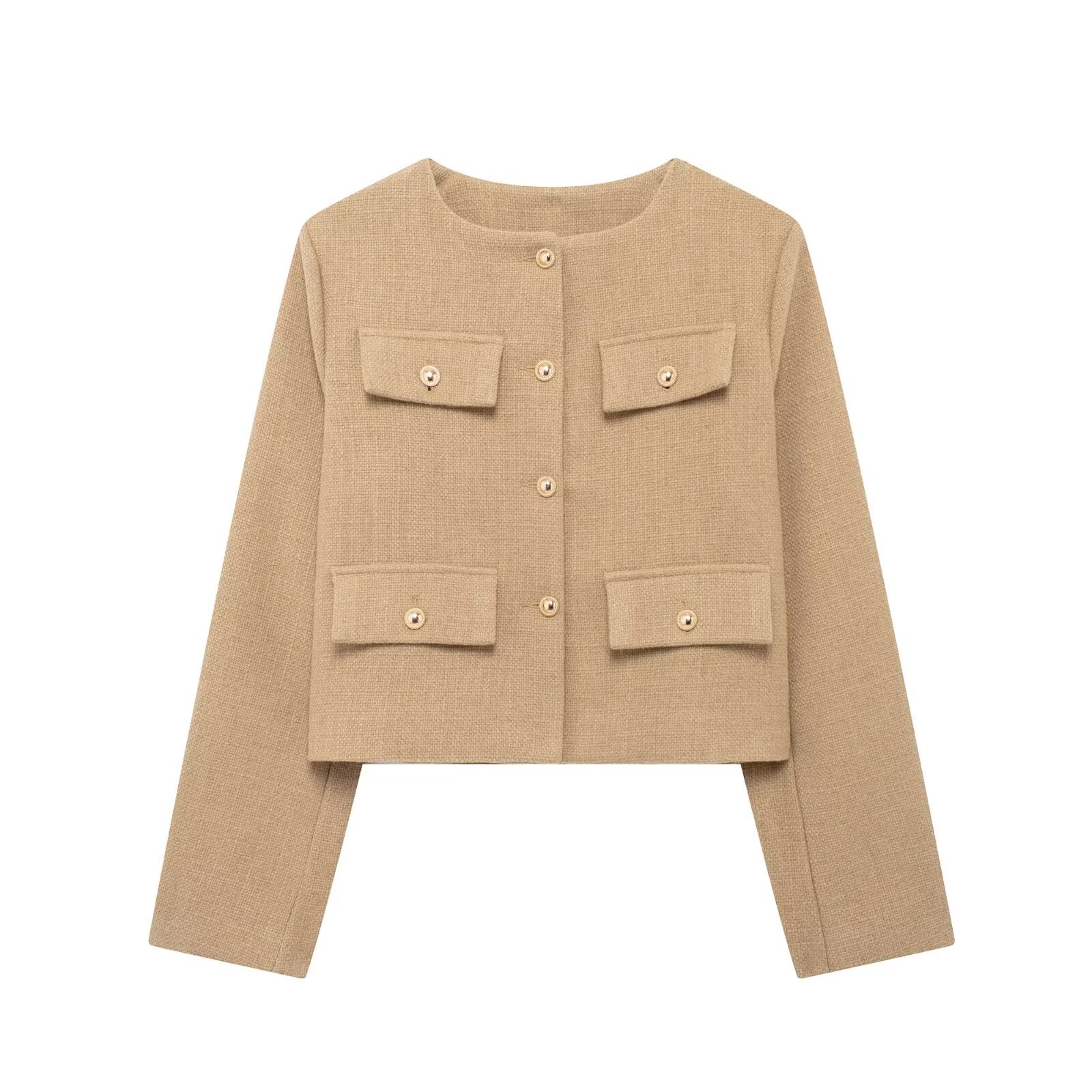 420g Weight Casual Jacket Outerwear Type Long Sleeve Sleeve Length Single Breasted Placket Type Regular Sleeve Sleeve Type Polyester Fabric Type Short Top Length Coat Tops Type Casual, Daily Occasion Round Neck Neckline Regular Fit Fit Type Solid Color Pattern Spring, Autumn Season Women's Gender Pocket Design Elegant, Streetwear Style Women's Elegant Streetwear Solid Color Pocket Single Breasted Coat Casual Jacket 30
