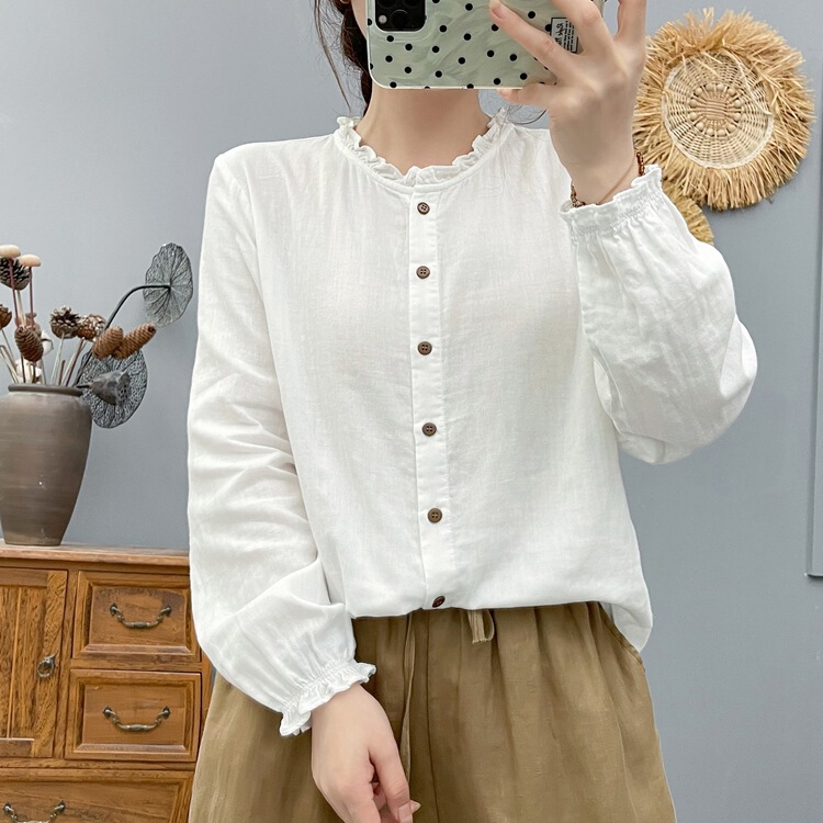 Lace Collar Long-Sleeved Shirt for Women Spring & Fall New Style Fashionable Age-Reducing Shirt Shirt Bottoming with C