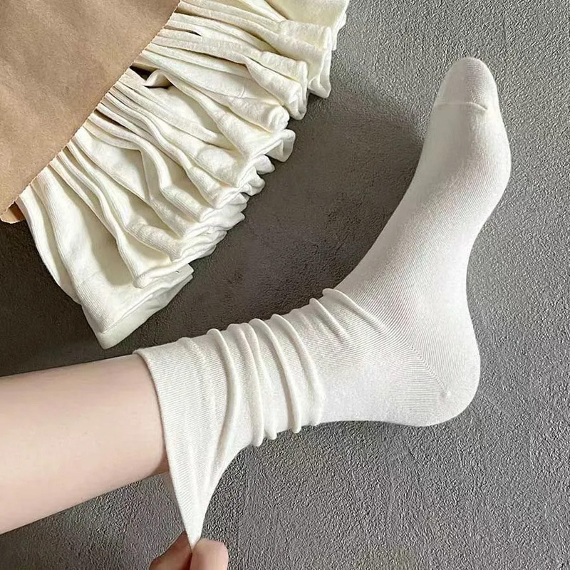 Milky White 10A Antibacterial Thickened Socks for Women, Winter Mid-Calf Socks, Japanese Style, Simple and Versatile Slouch Socks