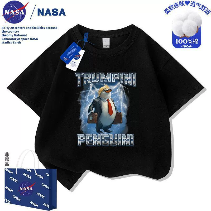 Детская футболка с абстрактным принтом Tongtongge NASA, летняя короткая рукав, биология/пингвин, стиль «Гора и море»