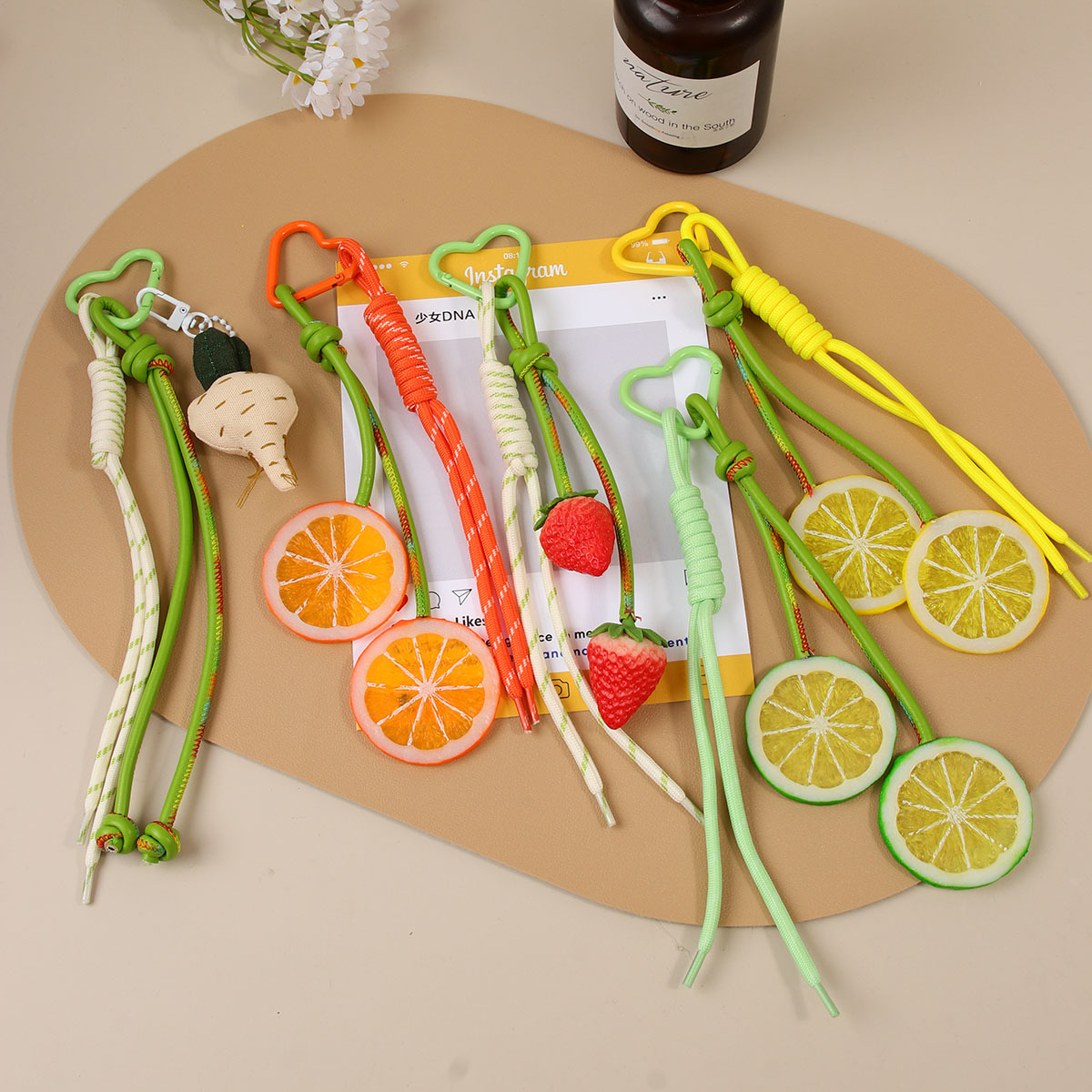 Cross-Border Spring and Summer Series Lemon Strawberry Fruit Bag Pendant Car Keychain Casual Versatile Fresh Style Accessory