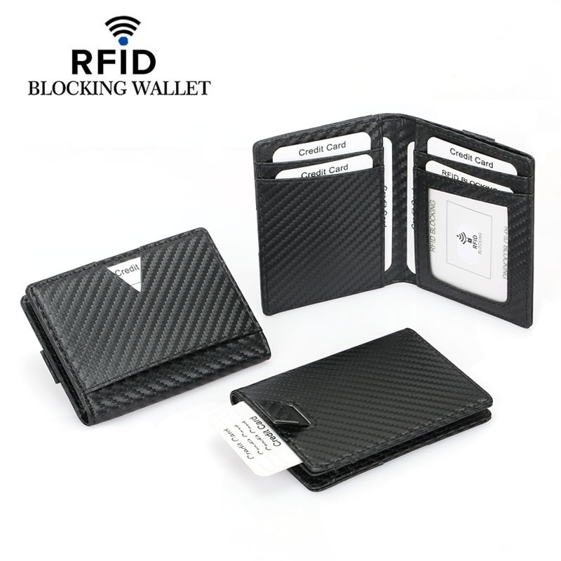 Cross-border new rfid card holder carbon fiber pattern pull-out oblique card slot multi-functional ID card holder men's business card holder