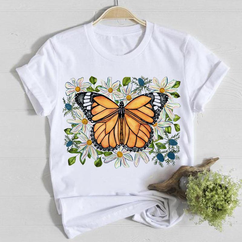 Loose Version Butterfly Pattern Summer Season Wholesale Women'S Casual Classic Style Butterfly Short Sleeve Printing T-Shirts