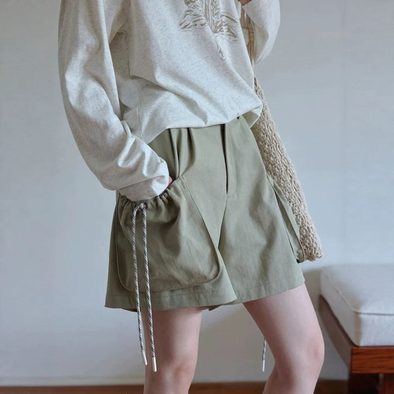 High-Waisted Drawstring Cargo Shorts, Slimming and Versatile, Lightweight for Summer, Plus-Size Drawstring Wide-Leg Casual Shorts