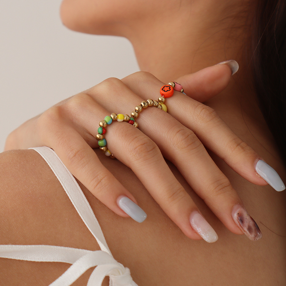 Ethnic Style Color Beaded Smiley Star Fashion Alloy Ring Set display picture 2