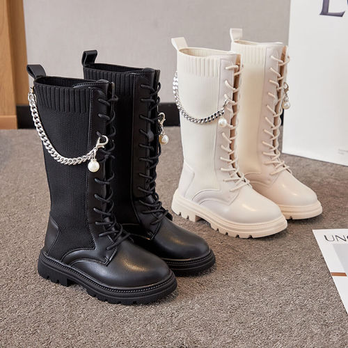 Children's Knitted Stretch Boots Girls' Boots Autumn and Winter Single Boots  New High Boots Princess Shoes Mid-calf Sock Boots