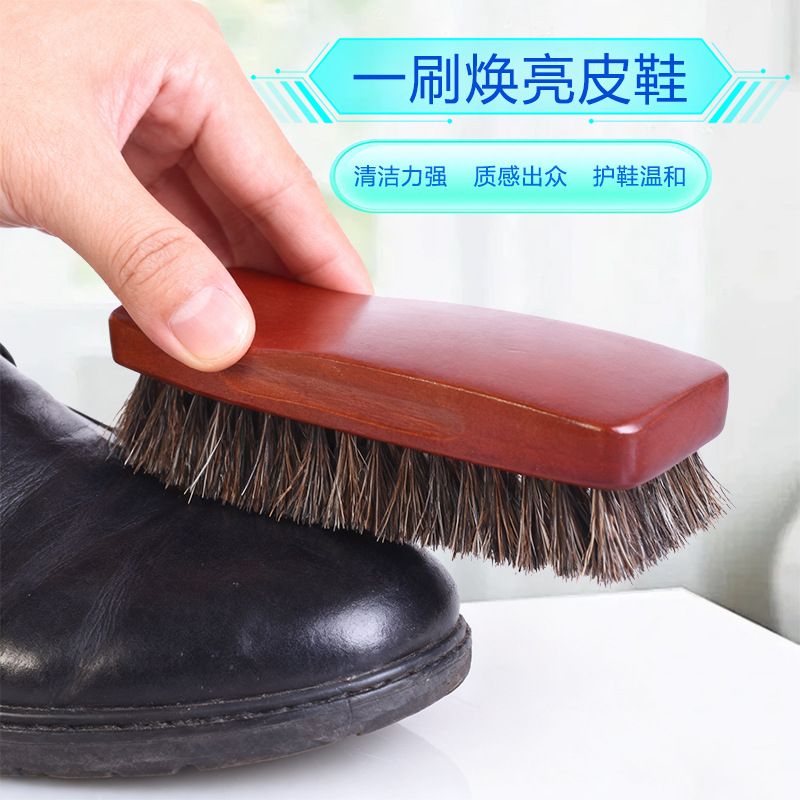 Comercio exterior de madera de alta calidad cepillo de caballo de madera natural cepillo de zapatos de lana suave de cuero de cuidado cepillo de zapatos de cuero