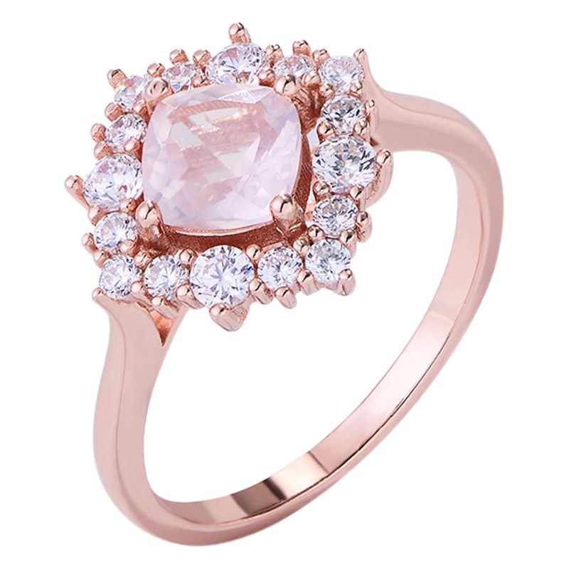 925 plata esterlina diamante oro rosa natural Rosa cristal almohada anillo femenino europeo y americano transfronterizo ins estilo clásico pulsera de moda