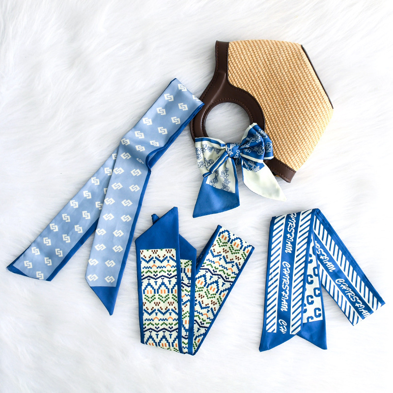 Primavera y otoño lindo y dulce bufanda de seda larga cinta para el cabello caja de regalo bolsa de amarre cinta multifunción fresca pequeña y versátil
