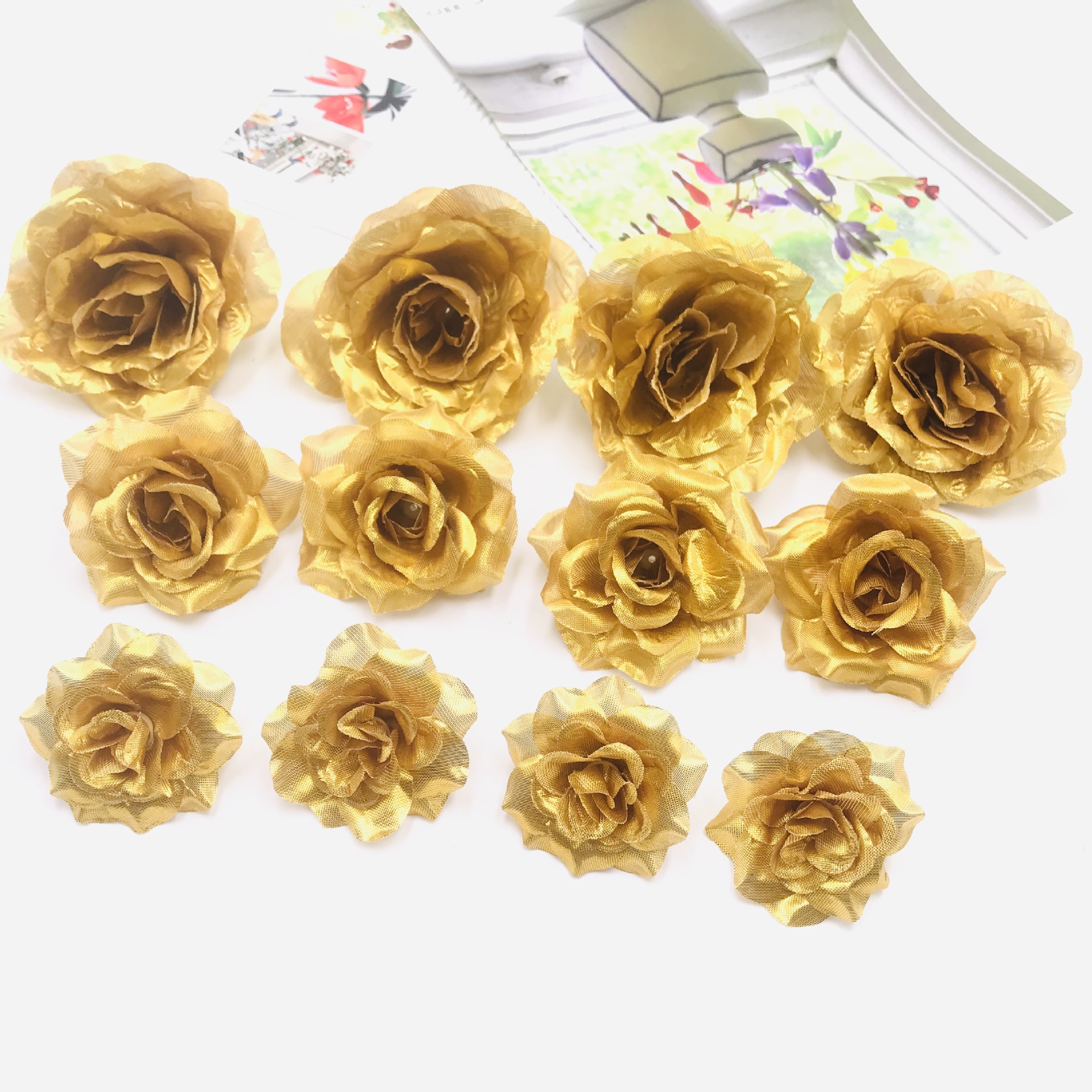 厂家直销金色银色仿真卷角玫瑰花头 发带头饰配件路引拱门植物墙