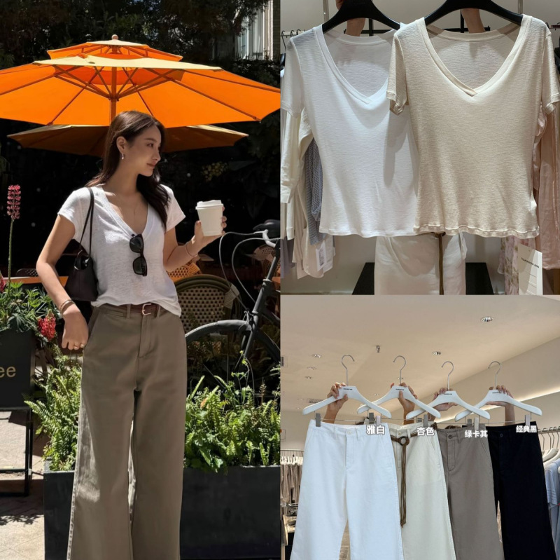Tomorrow Ann Comfortable~Full Linen Tencel V-Neck Short-Sleeve Thin Summer T-Shirt Knitwear 12339