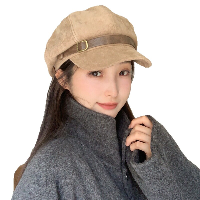 2025秋冬新款麂皮绒复古贝雷帽女韩系做旧潮气质时尚显脸小八角帽|undefined