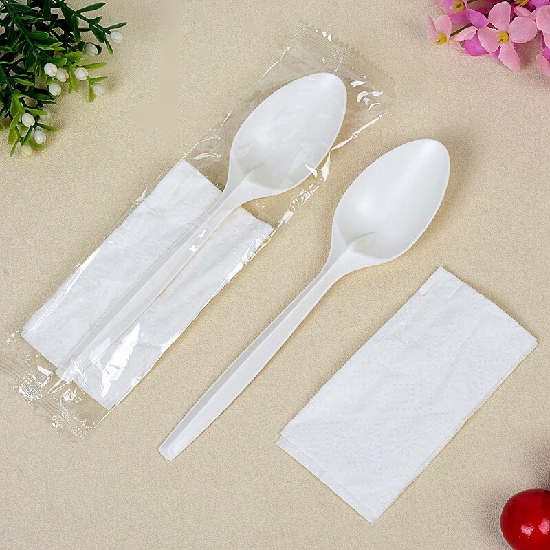 Disposable Spoon Thickeneded Rice Spoon Corn Starch Spoon Packaged Take-Out Meal Spoon White Biodegradable Long-Handled Dessert Spoon