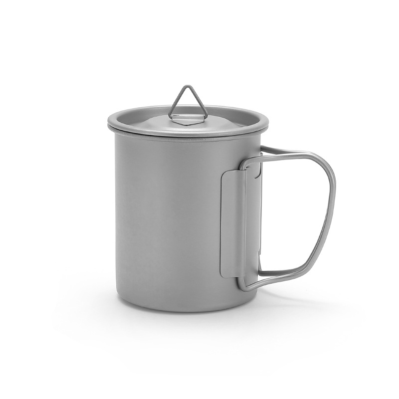 Ultralight Titanium Camping Mug With Lid And Foldable Handle_voghion.com