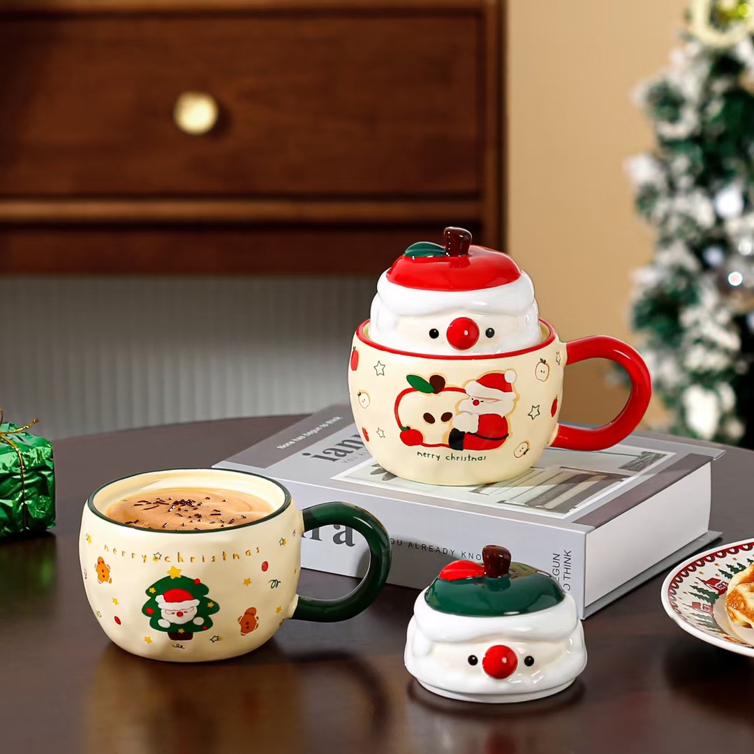 Creativa de dibujos animados Apple taza de Navidad con tapa de regalo personalidad taza de café de alto valor encantador taza de agua para parejas